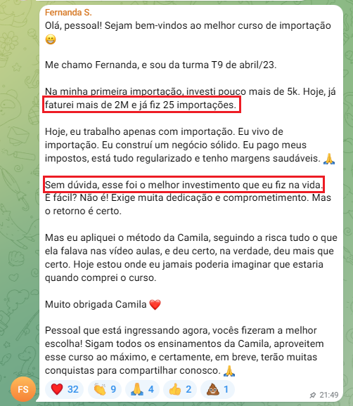 Depoimento de Fernanda, com operação regularizada e margens saudáveis