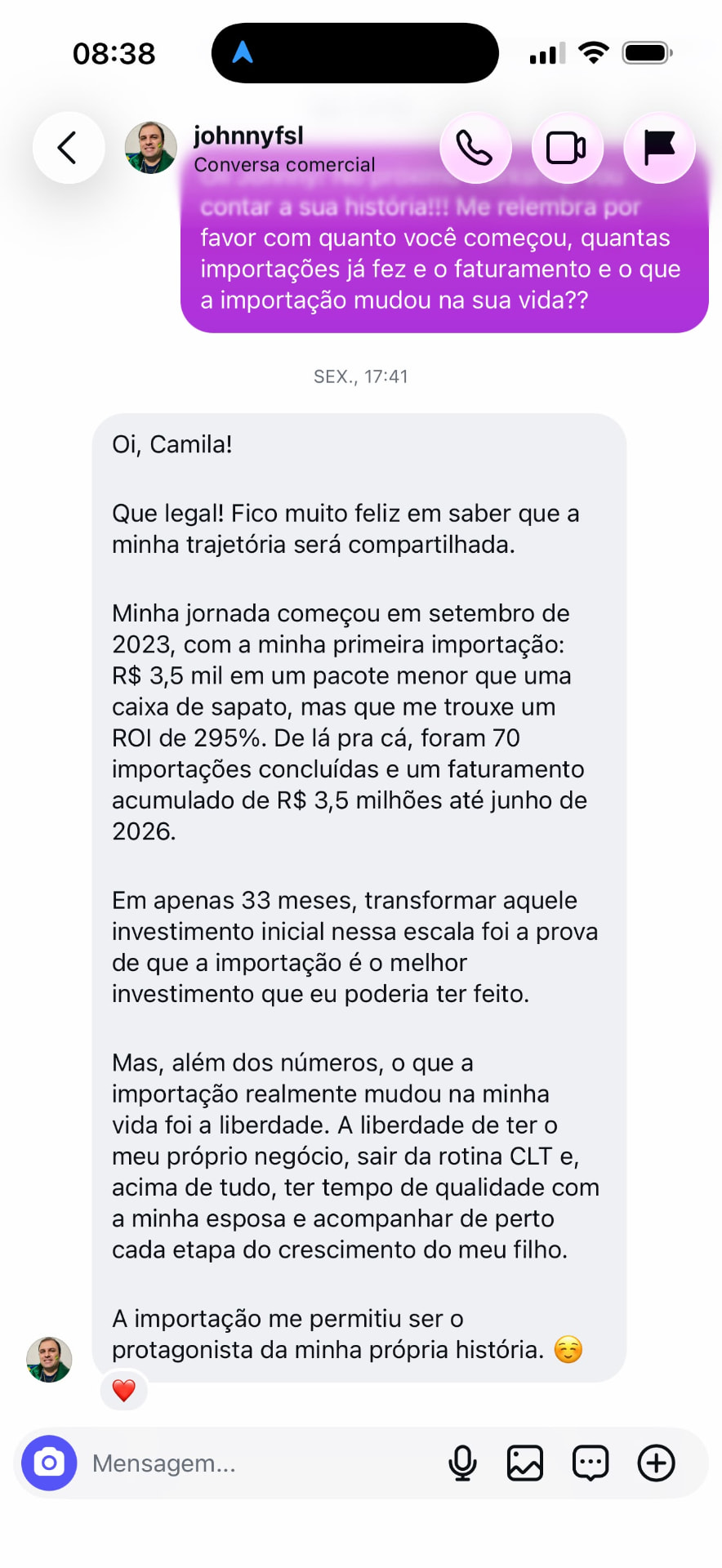 Depoimento de Johnny, que saiu do CLT depois de 70 importações